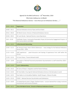 Agenda for the NAS Conference 2019